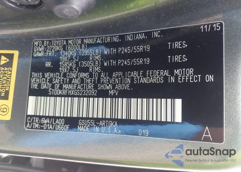 2016 Toyota Highlander Limited/Ltd Platinum from USA, damaged, VIN 5TDDKRFHXGS232092